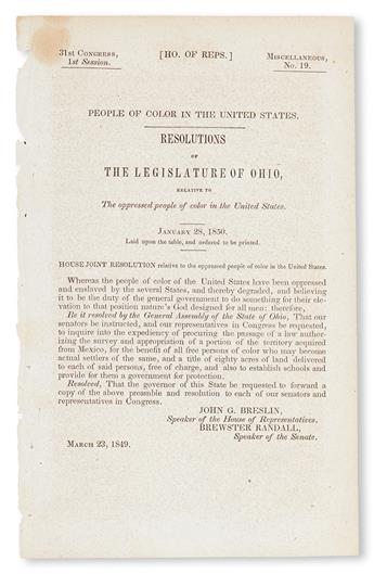 (SLAVERY AND ABOLITION.) BRESLIN, JOHN G., Speaker of the House. People of Color in the United States. Resolutions of the Legislature o